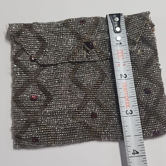 Vintage Coin Purse Beaded Seed Beads Small Red Rhinestones - Picture 12 of 12